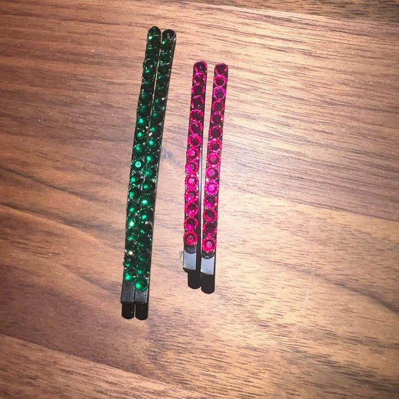 Accessories - Bobby Pin Set-Austrian Crystals Fuchsia & Green‎